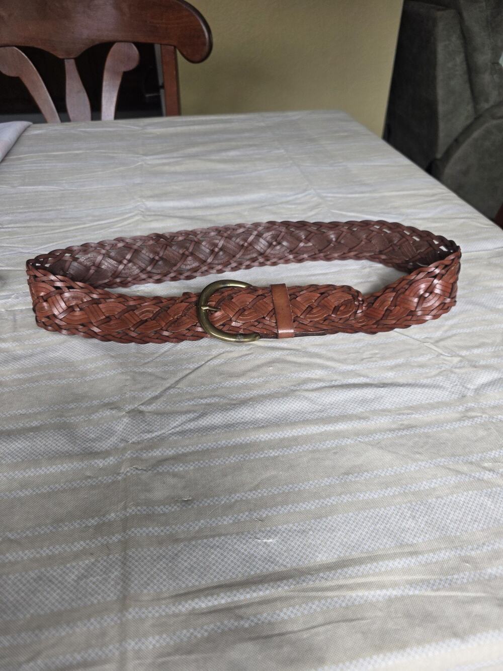 Vintage Loft Wide Braided Leather Belt S/M Brown Brass Buckle County Western